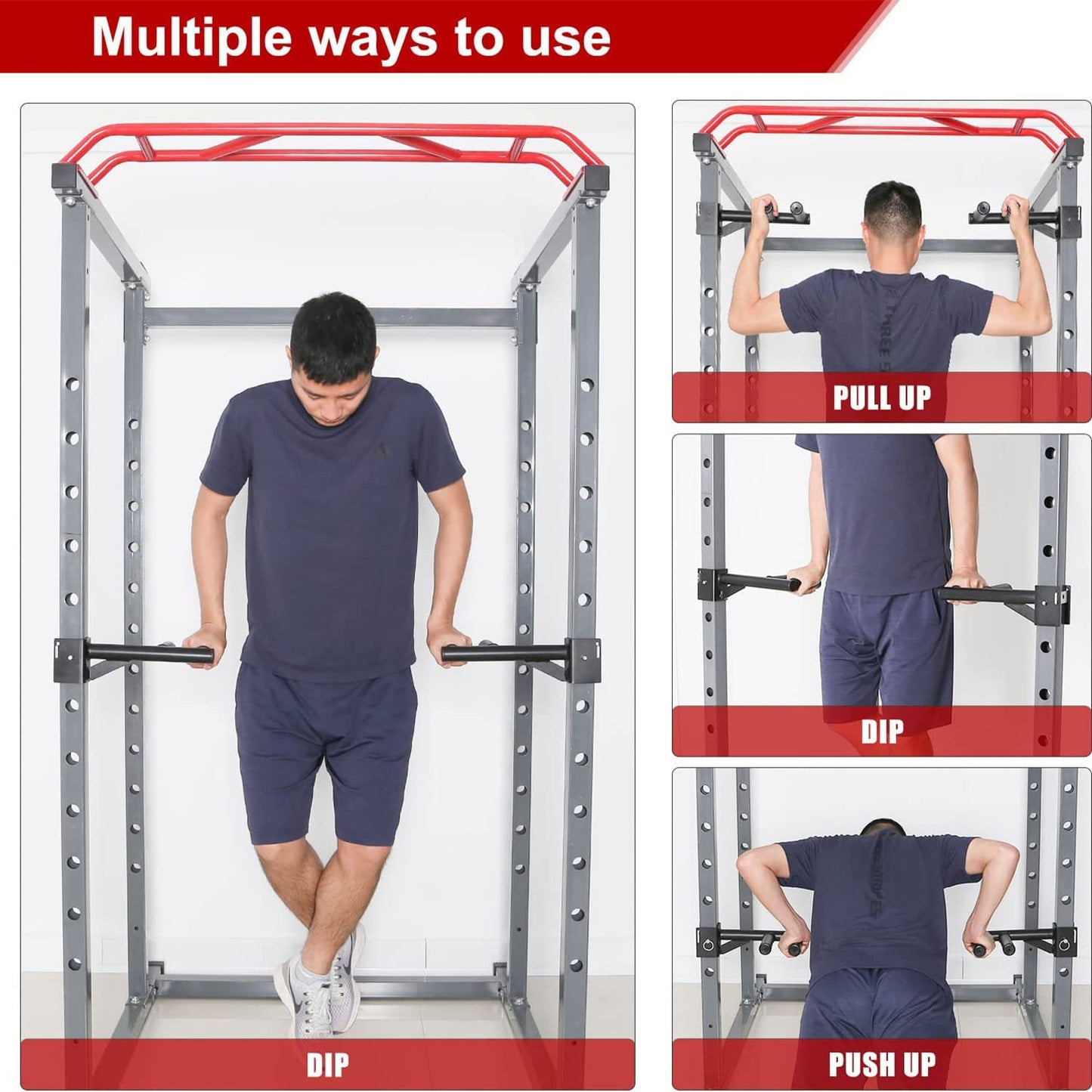 SYL Fitness Dip Bar Attachments for 2" x 2" or 3" x 3" Power Rack - Narrow & Wide Dips Double Handles (Patent Pending) (For 3" x 3" Rack)