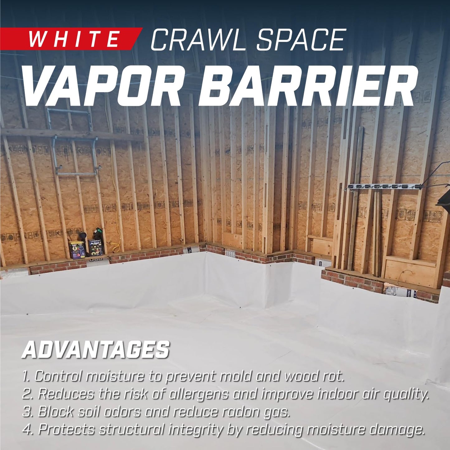 Purteria Crawl Space Vapor Barrier, 10 Mil 10' x 100', White Vapor Barrier, Thick Plastic Sheeting, Heavy Duty Polyethylene Film, Drop Cloth Covering for Crawlspace, Basement