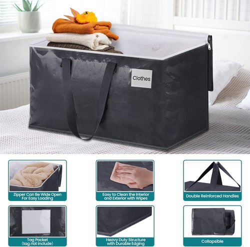 Fabspace Heavy Duty Moving Boxes - Collapsible Storage Totes with Strong Zippers & Handles | 93L, 8-Pack