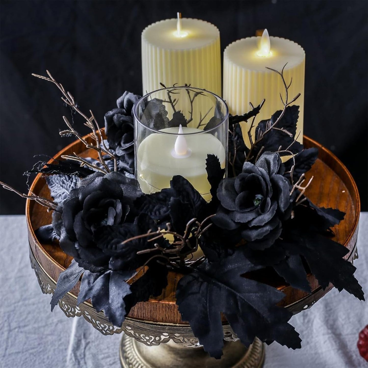 Skiennix Gothic Halloween Wreath - Black Candle Rings & Maple Rose Garland | Perfect for Home Decor