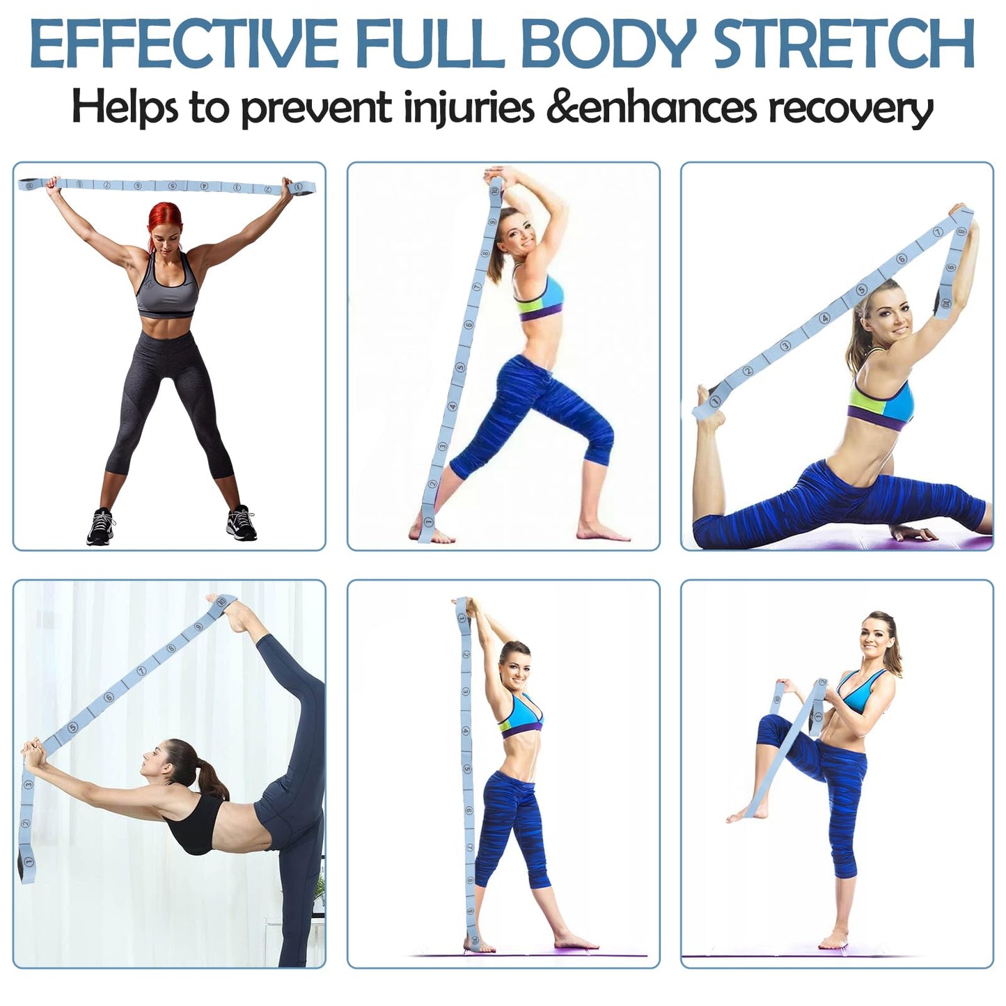 TIESOME Stretch Strap, Elastic Yoga Stretching Strap Multi-Loop for Physical Therapy Pilates Yoga Dance & Gymnastics Exercise and Flexible Pilates Stretch Band