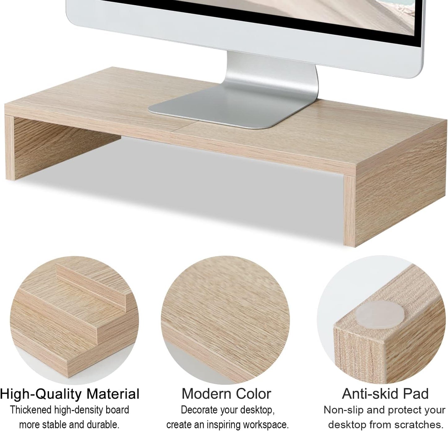 20 Inch Cozy TEAMIX Wood Monitor Stand Riser, Wooden Desktop Stand for PC/TV/Laptop/Printer, Monitor Riser