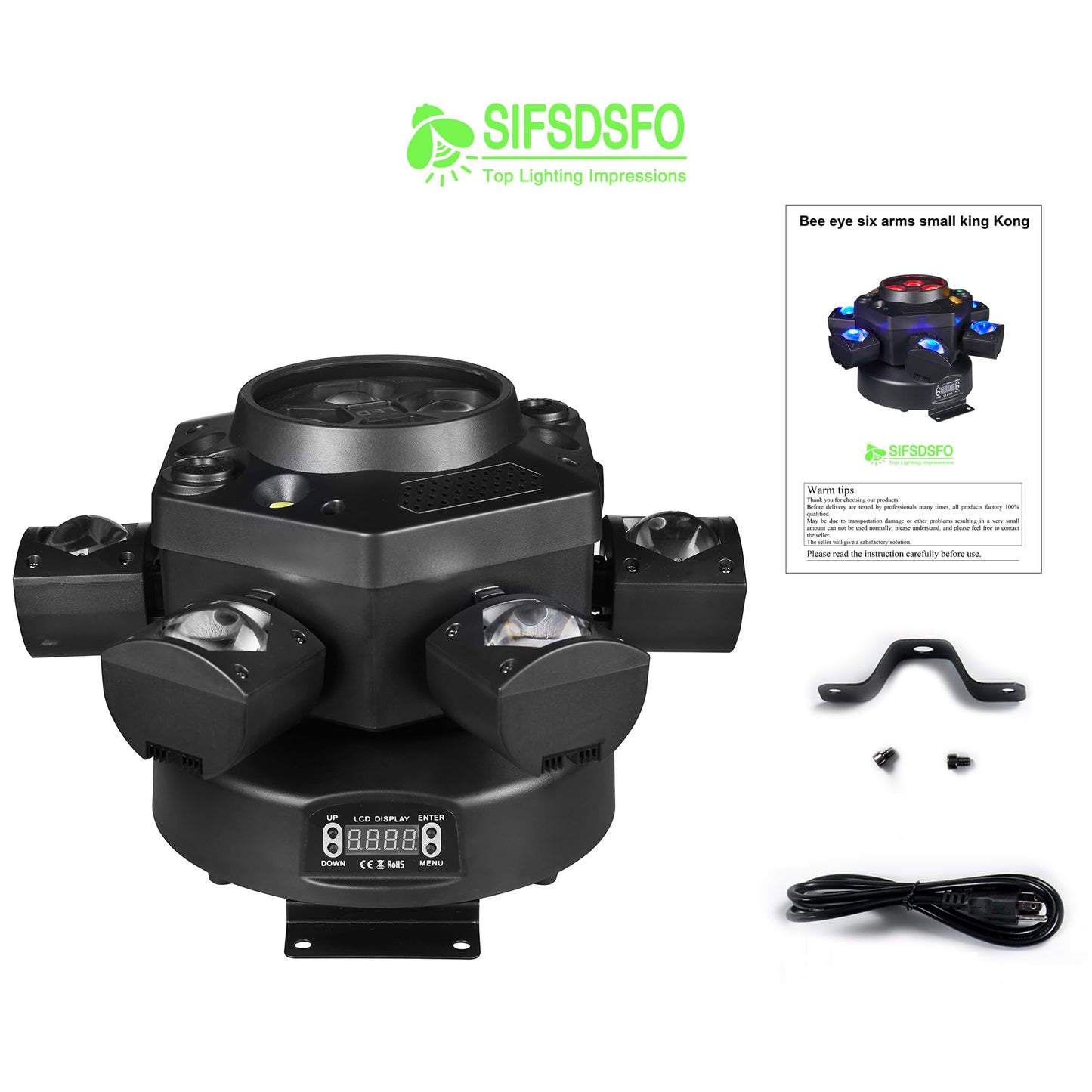 Moving Head DJ Lights 6-Arm Lamp with Remote Control 150w RGBW 4in1 LED DJ Stage Lights Moving Head Disco Light DMX512 & Sound Activated Rotating Light Starlight for Wedding Live House KTV Bar & Club