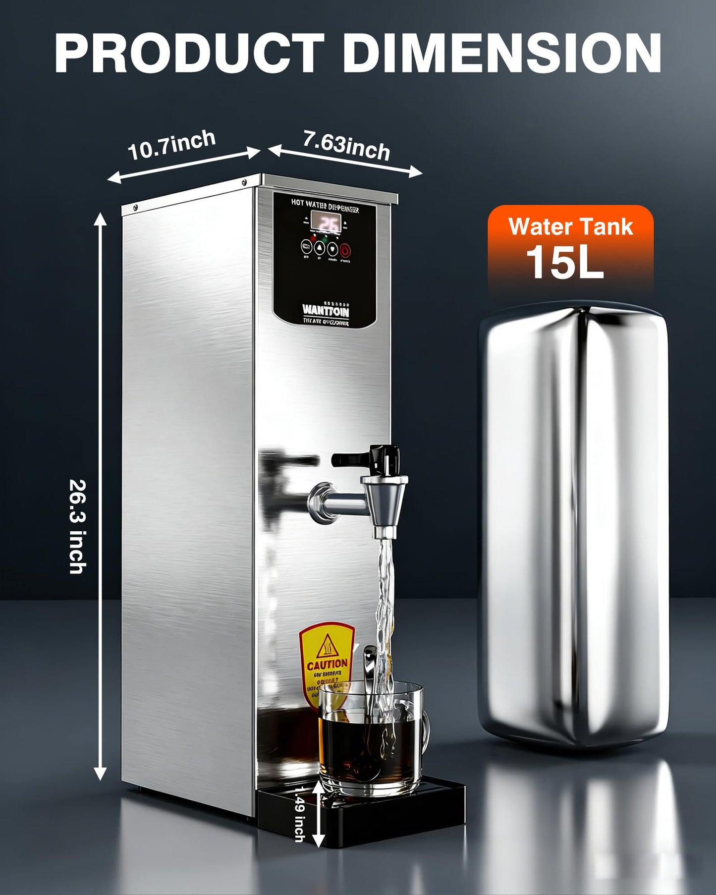 WantJoin Hot Water Dispenser - Commercial Water Boiler 35L(9.2 GAL)/H Step-Heating Adjustable Temperature Control 32°F - 212°F for Coffee Boba Tea Shop Office, Silver