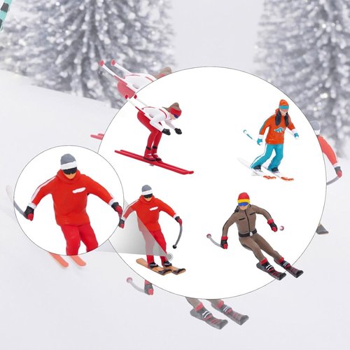 DYNWAVE Nordic Skiing Figures - 4Pcs 1/64 Scale Resin Models for DIY Crafts & Fairy Gardens