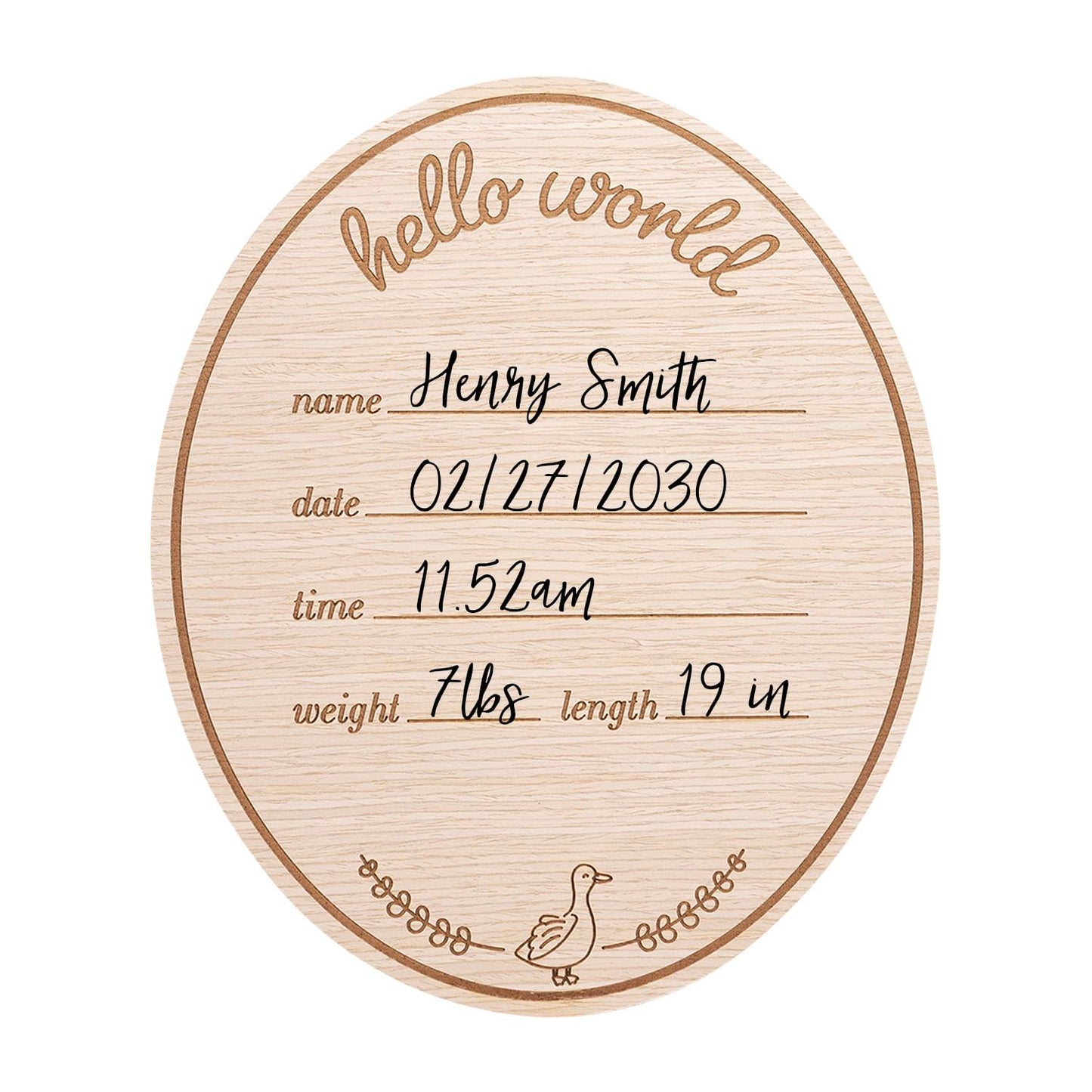 Kate & Milo Wooden Hello Baby Birth Announcement Photo Prop, Goose Design, Personalized Newborn Milestone Sign