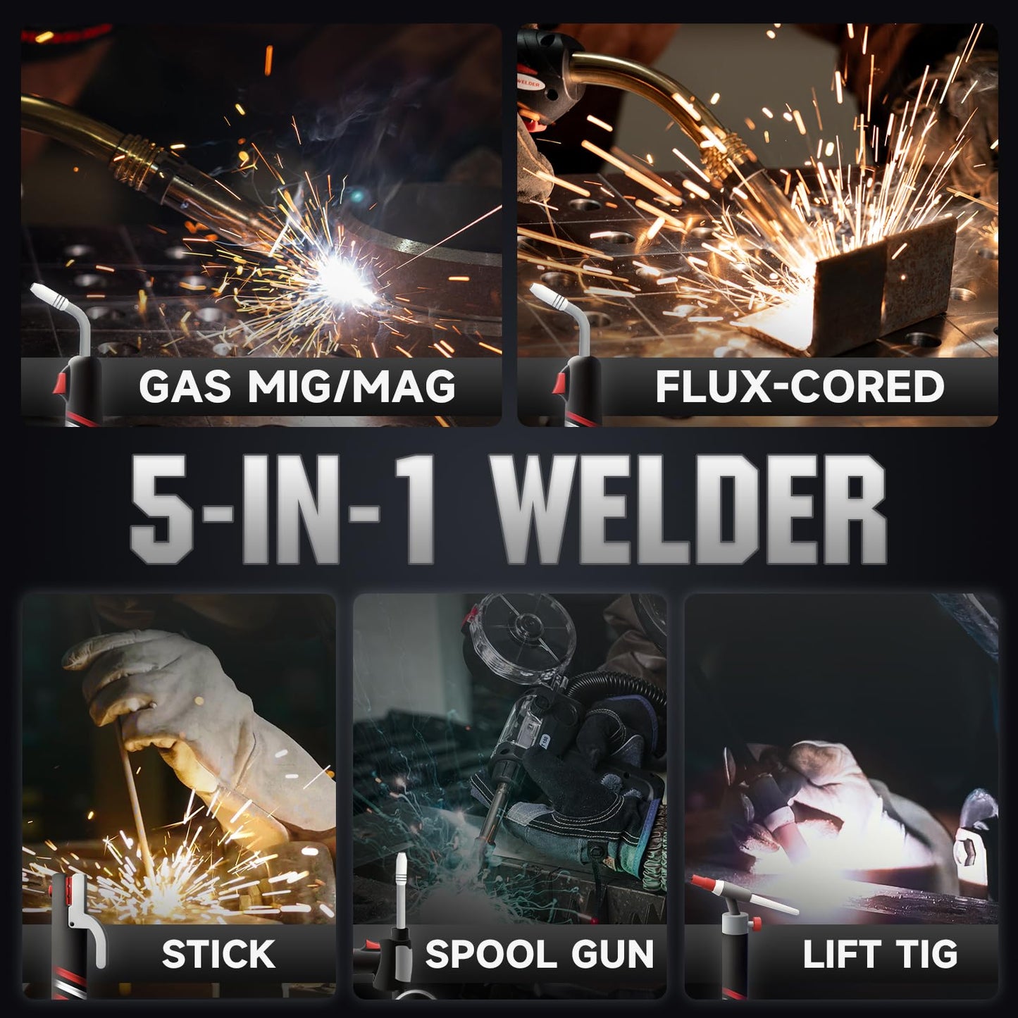 YESWELDER Multifunctional MIG Welder, Dual Pulsed 7-Inch LCD Screen 120V/240V, 6-In-1 MIG/Pulsed MIG/Flux Core/Spool Gun Compatible/Lift TIG/Stick Welding Machine DP200