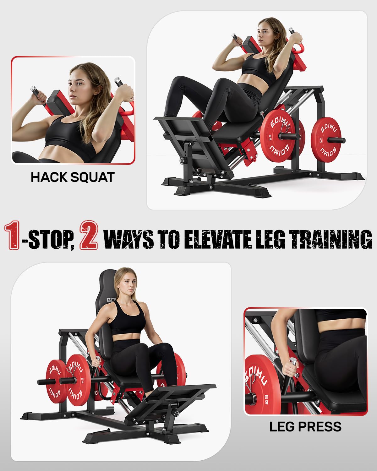 GOIMU L5 Leg Press Hack Squat Machine, 30-Degree Leg Press Machine for Home Gym, Compact Hack Squat Machine with Removable Shoulder Pad, Lower Body Workout Equipment