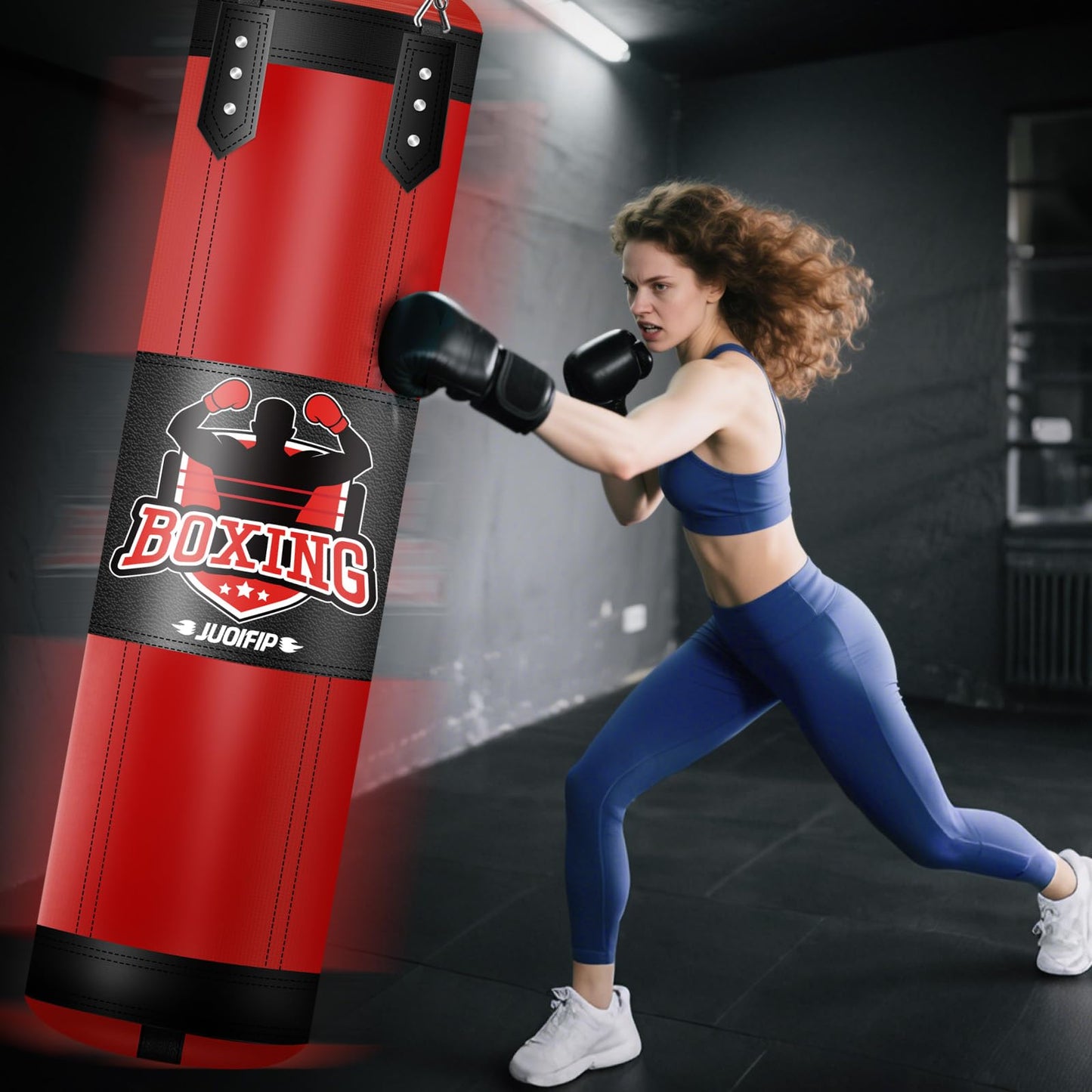 Heavy Punching Bag Set, 4ft Oxford Boxing Bag Set with 12 OZ Boxing Gloves, for MMA Karate Kickboxing Boxing Muay Thai Training Equipment at Home or Gym, Red (Unfilled)
