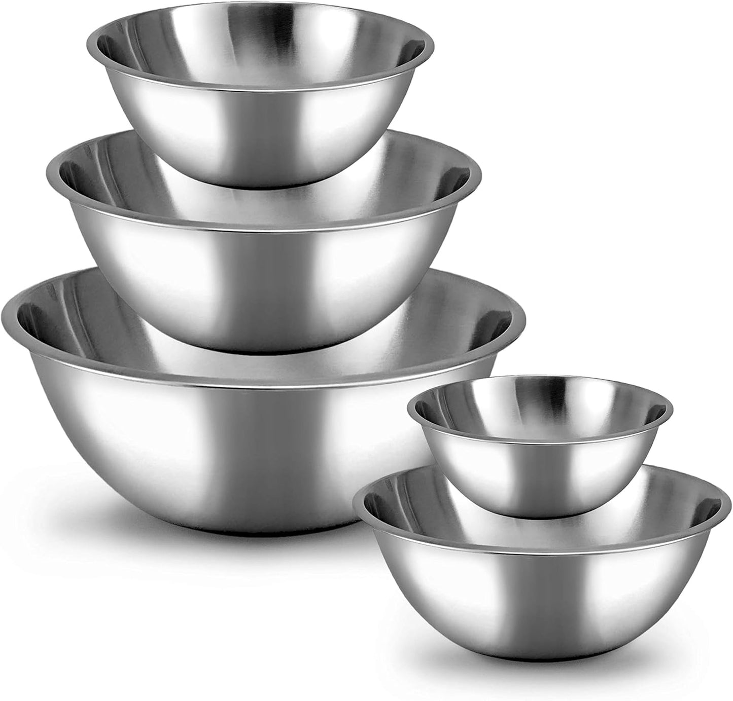 WHYSKO Stainless Steel Mixing Bowl Set - 5-Piece Eco-Friendly Food Storage Organizers | Heavy Duty, No Lids