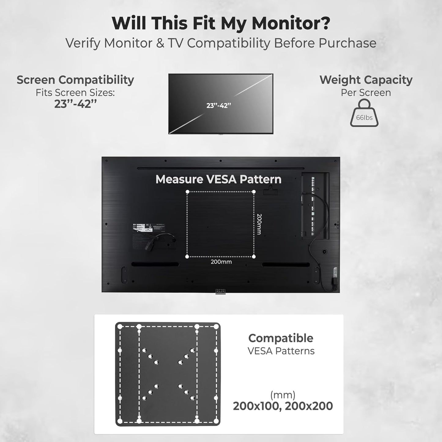 Mount Plus 1056 200 200 23" 42" Mount World VESA x Universal Adapter for Medium Mounts (Adapter can be used for tv from