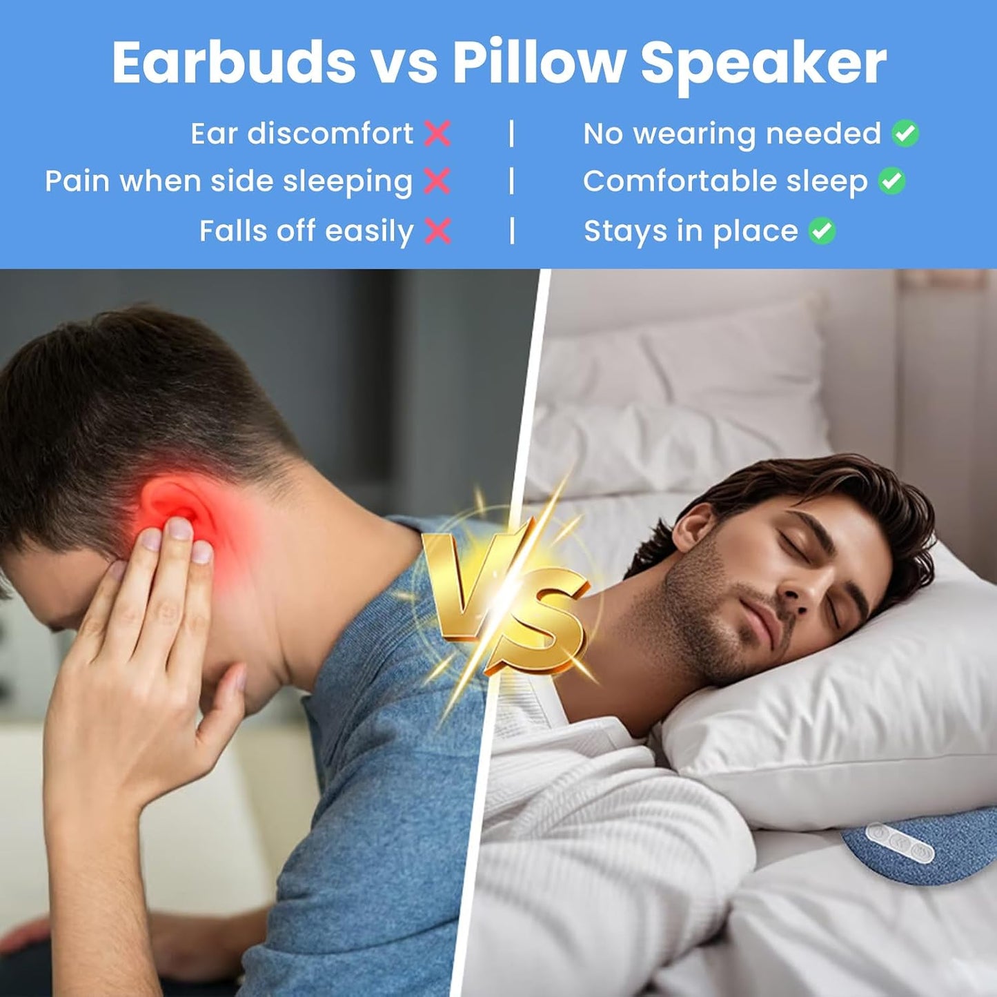 Sleeping,2026 5.3, 30/60 (1PC) SakerPlus Pillow Speaker for Bone Conduction Pillow Speaker with Bluetooth Min Timer