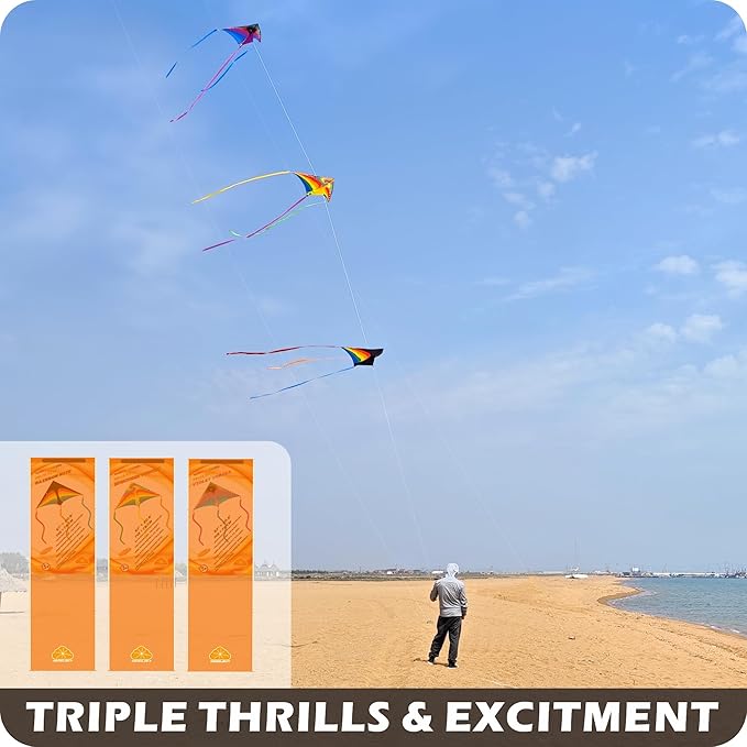 ORGCLDKT-Rainbow Cruiser Delta Kite, Kites for Kids Ages 8-12,4-8,Boys,Girls,Kites for Adults,Beach,Beginners,Giant.1Pc or 3Pcs Pack. Easy to Fly.