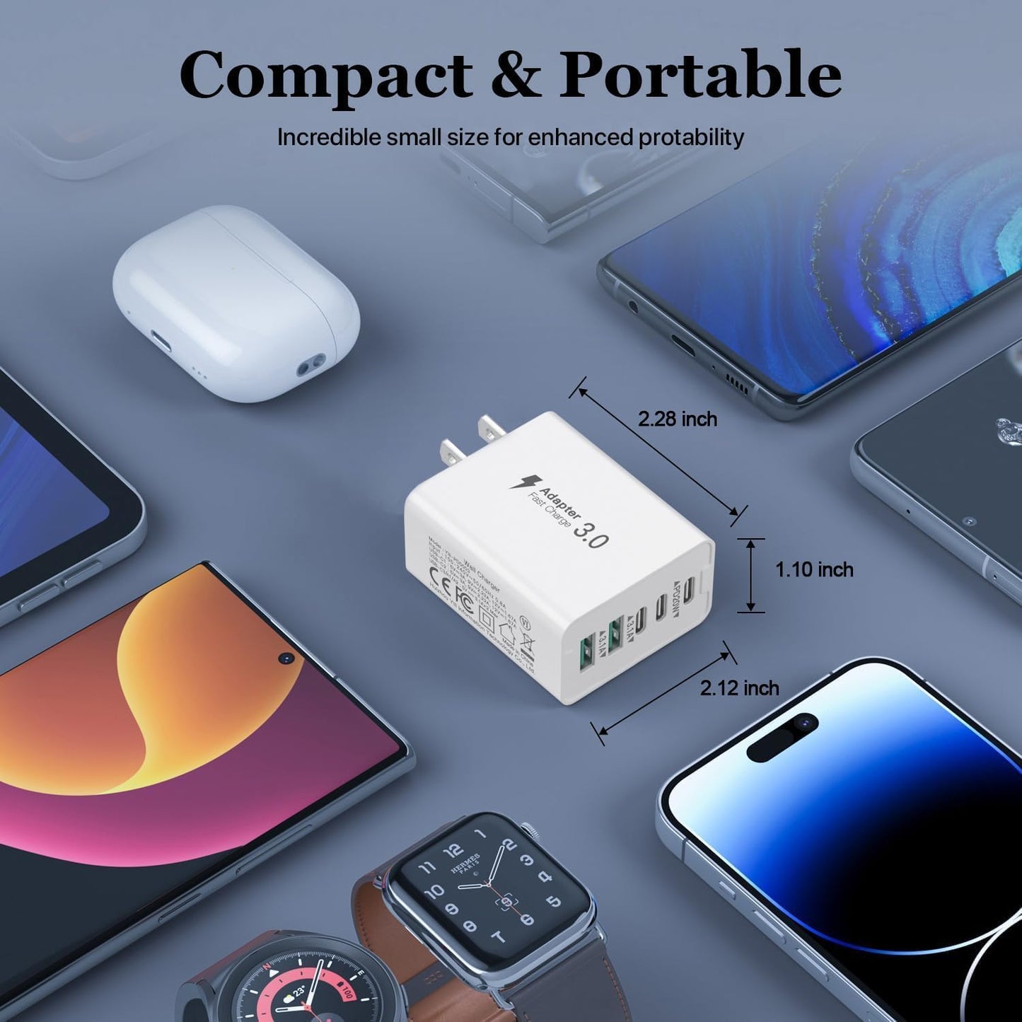Cysfakun [2-Pack] Block,40W Cube,4-Port 15/14/13/12/11/Pro Max/XS/XR/8/7,iPad, USB C Charger Wall Plus Fast Charging