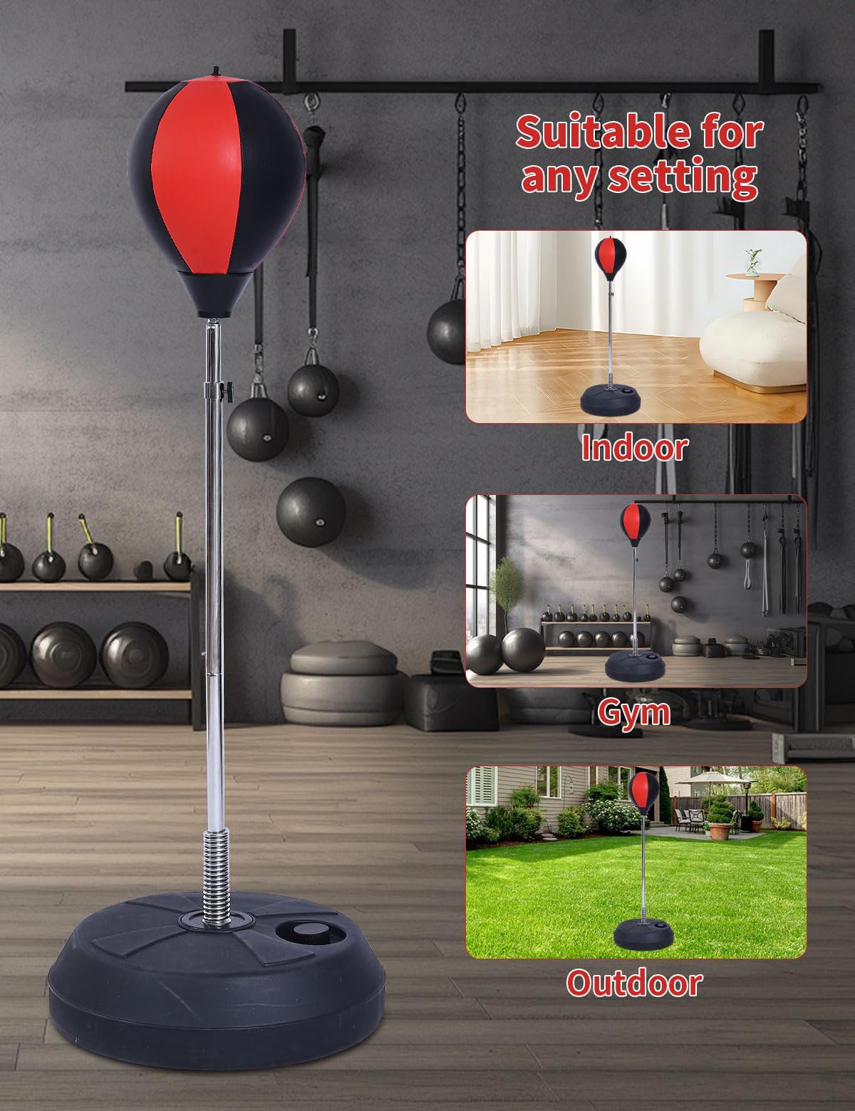 Stiatu Punching Bag with Stand, Heavy Boxing Bag Height Adjustable Reflex Bar and Speed Punching Bag for Adults & Youth, Home Gym Training Equipment for MMA Fitness Stress Relief (Red)