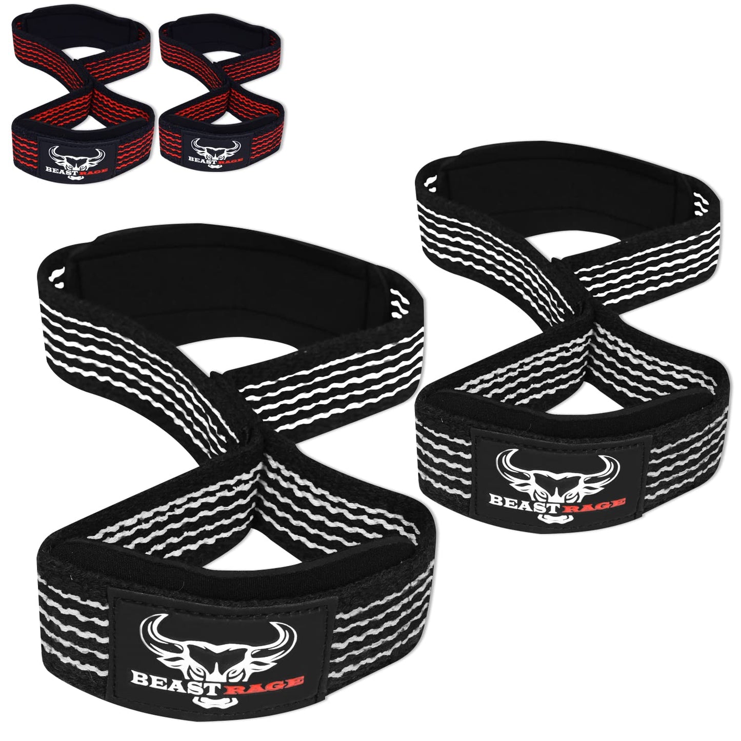 BEAST RAGE Heavy Duty Lifting Wrist Straps for Weightlifting, Figure 8 Loop Powerlifting Deadlift Strap wraps Weights Padded Support Professional Fitness Gym Bodybuilding (White)