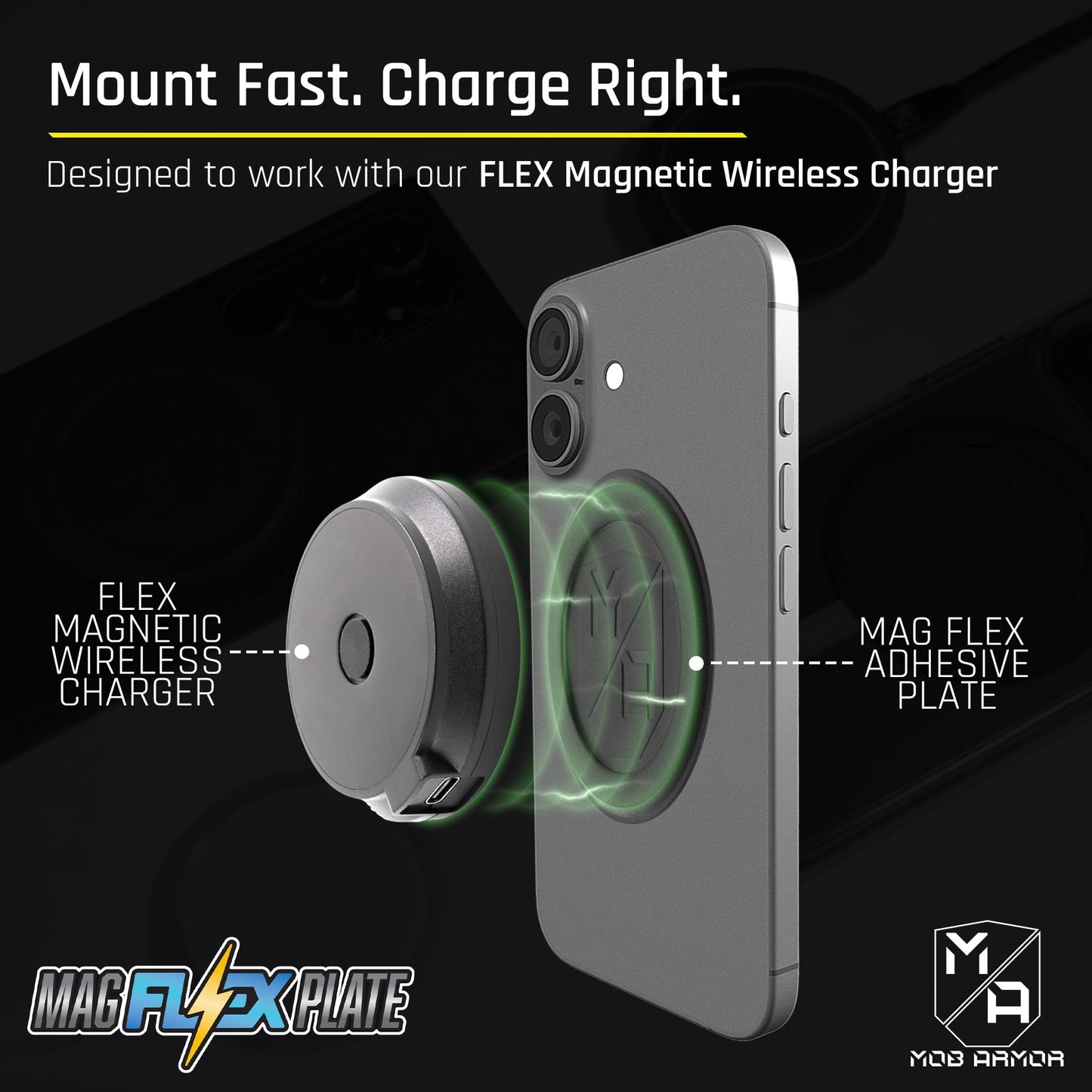 Mob Armor Magnet Flex Plate - Magnetic Phone Mount Compatible for iPhone & Android, Wireless Charging Compatible - 2mm Slim Rubber Magnetic Plate for Car Mounts, Home & Gym, Supports MagSafe Devices