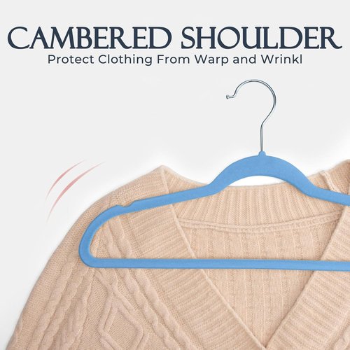 HOUSE DAY Velvet Hangers - Non-Slip Heavy Duty 60 Pack in Tranquil Blue | Slim Space-Saving Design with 360° Rotating Hook