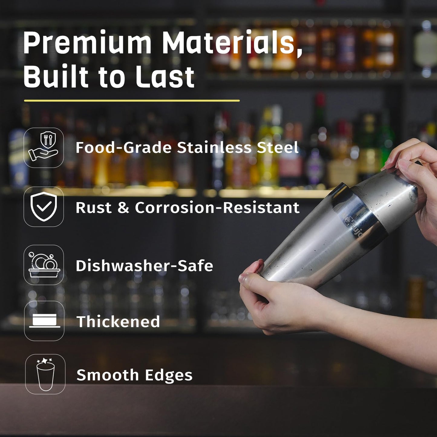 Nexsujo Boston Shaker Set, Professional Cocktail Shaker Set (18oz/28oz) Weighted Stainless Steel Bar Shakers for Bartending, Leakproof Bar Tools for Professional Bartender & Home Bar Mixology