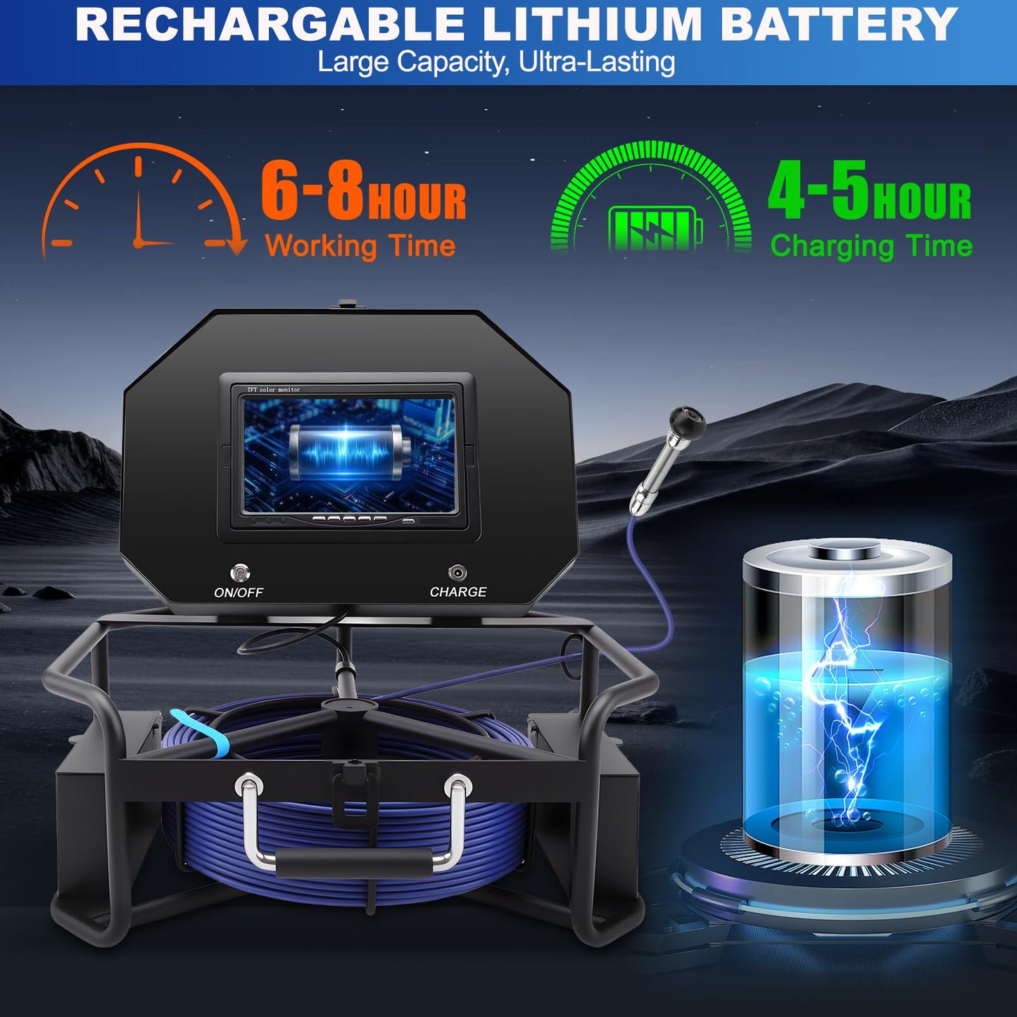 7" Sewer Camera w/DVR Function,HD 1080P Screen Plumbing Drain Pipe Inspection Cam, Industrial Borescope Camera w/light,4x Zoom,IP68 Waterproof, 32GB Card, for Sewer Line, Home,Duct Drain Pipe Plumbing