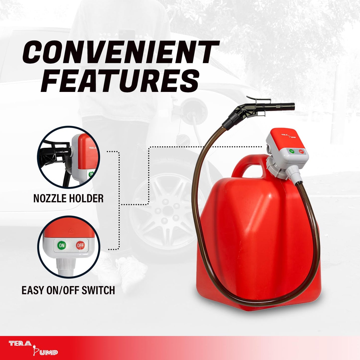 2PK of TERA PUMP 5th Gen TRFA01 Fuel Transfer Pump with Auto-Stop for Overfill Protection (2.7 GPM) Includes a Universal Threaded Adapter, Long Hose, Nozzle Clip for E15, E85, Gas, Diesel & More