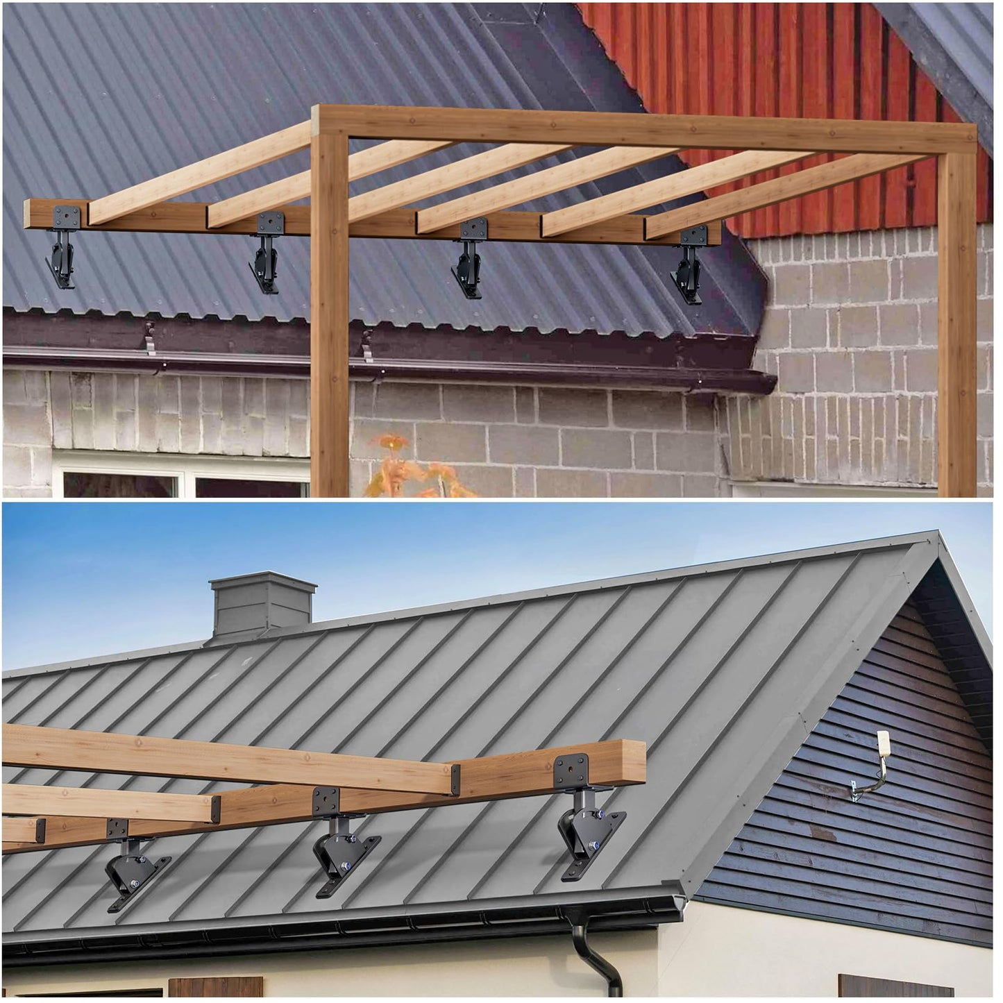 Roof Riser Brackets, Stainless Steel 4x4 (Actual Size:3.5"×3.5") Adjustable Angles Saddle Roof Riser Brackets for Patio Cover for Patio Cover Roof Gazebo, 3Pack