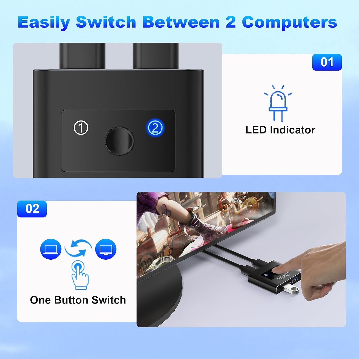 3.0 2 2 2 2 USB Switch, USB Switcher in Out, Switcher Computers Sharing Devices for Printer, Keyboard, Scanner, Mouse