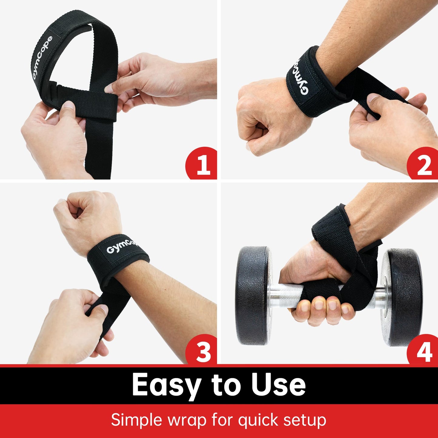 GymCope Lifting Wrist Straps for Weightlifting, Heavy Duty Wrist Straps for Deadlifts, Powerlifting, Bodybuilding and Strength Training, Secure Grip Support for Men Women, 1 Pair Pink