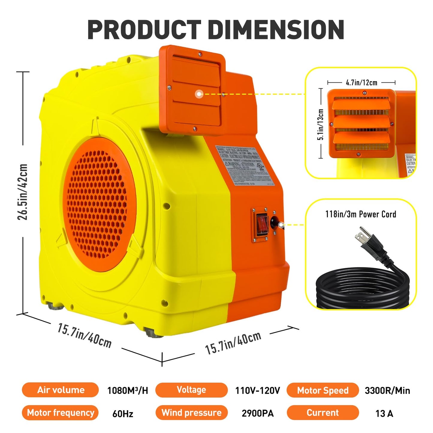 WARSUN Commercial 1500W 2.0HP Air Blower Fan for Giant Inflatable Products Recommended for Bounce House Water Slides, Jumpers, Paint Booths, Party Tents