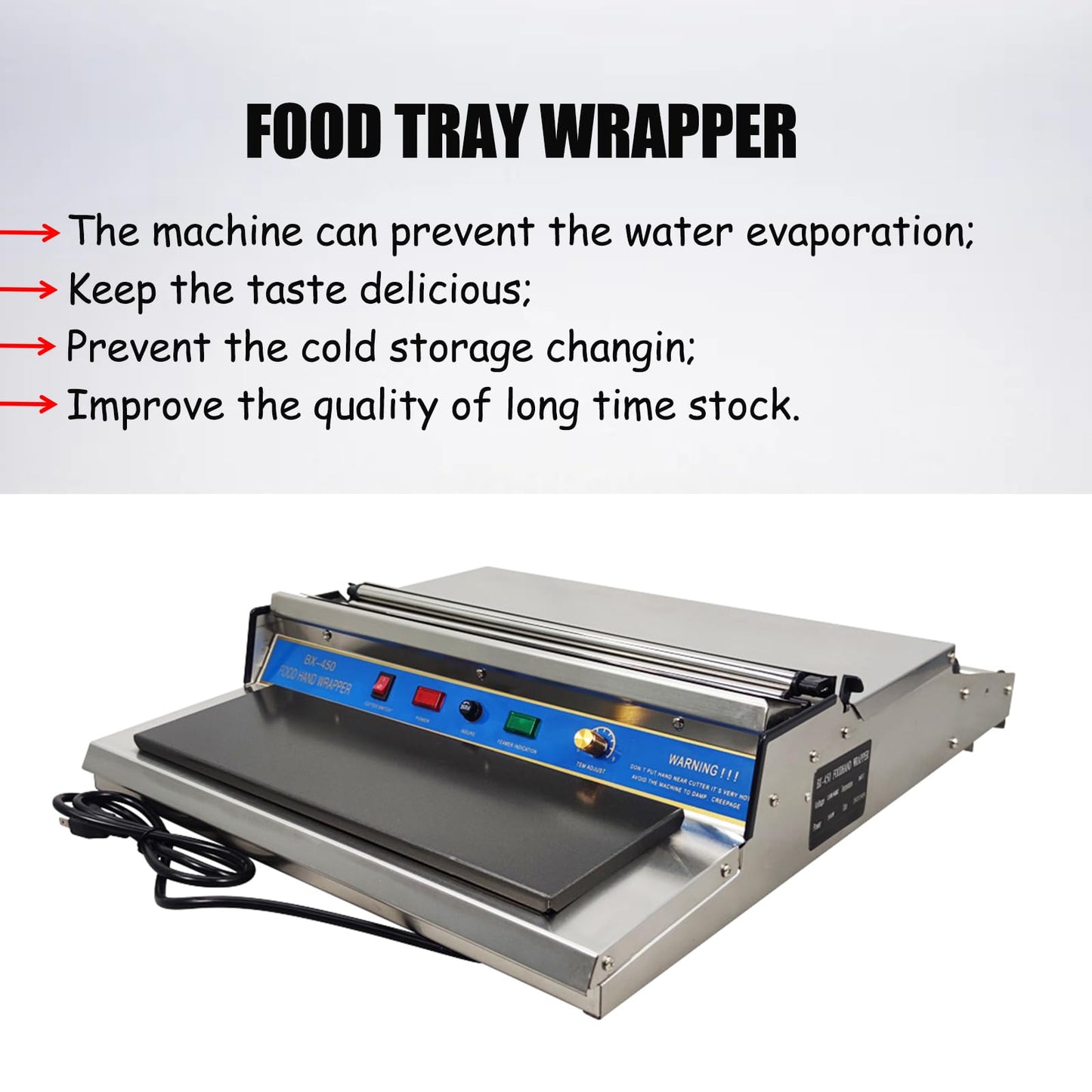 Intbuying 18”/450mm Hand Wrapping Machine 110V Film Wrapper Food Tray Wrapper for Food Fruit Tray Food Packaging Fresh Keeping Sealer