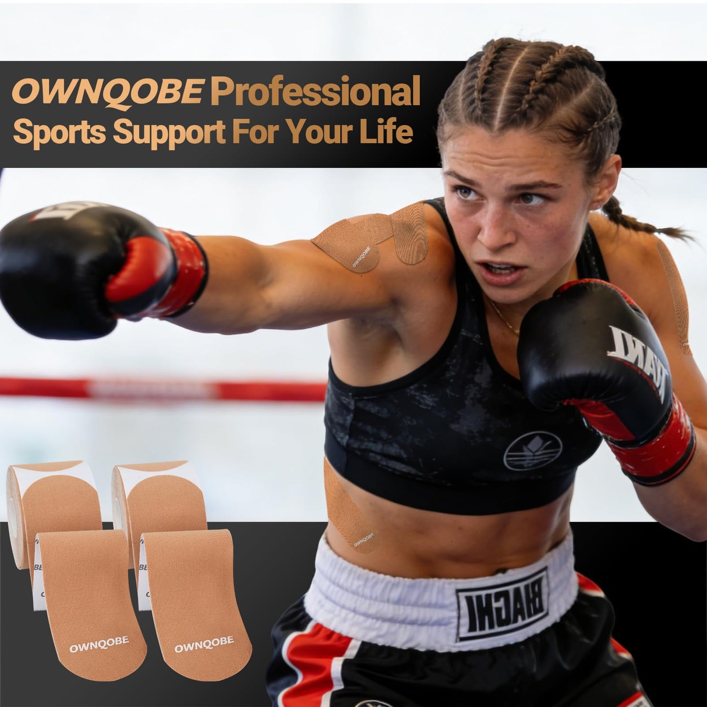 OWNQOBE Kinesiology Tape Precut (2 Rolls, 40 Strips) –Waterproof, Latex-Free Hypoallergenic Athletic Tape for Muscle & Joint Support –Breathable Elastic Sports Tape for Recovery & Shoulder Pain Beige