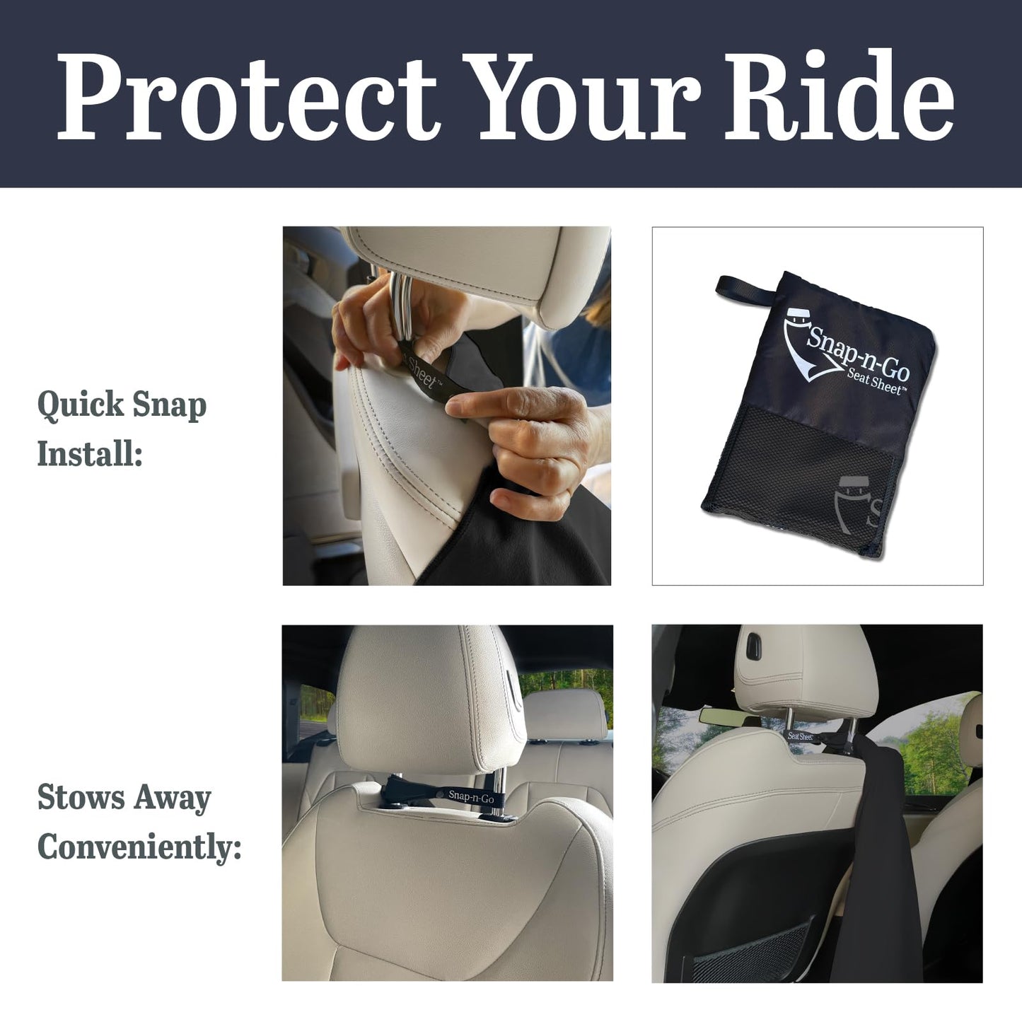 Car Seat Towel Cover After Gym Workout Yoga Pets | Snap-n-Go Seat Sheet™ Universal Fit with Headrest Post Straps, Quick-Dry Washable Sweat Protector for Cars, Trucks, SUVs Interior Protection (Black)