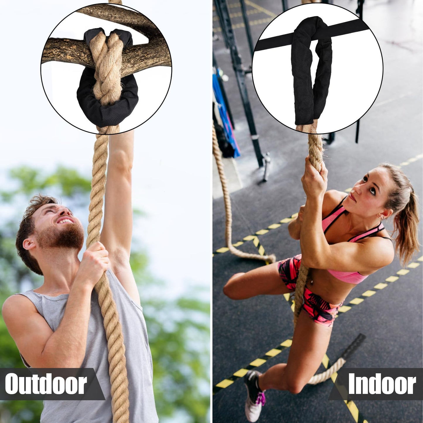XBEN 1.5 Inch Jute Climbing Rope 20FT - 550 LBS Heavy Duty Workout Rope for Gym, Fitness, Tree Swing, Obstacle Course, Heat-Shrink Caps & Natural Non-Slip Grip