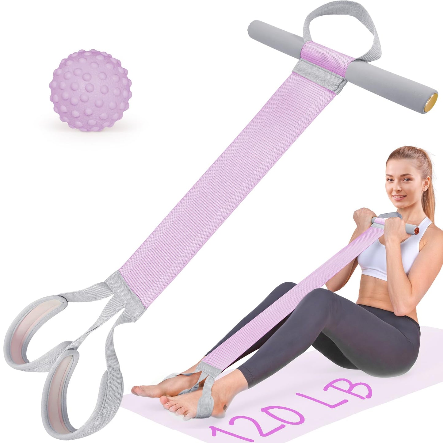 Resistance Band with Handles, VANiGO Elastic Exercise Band Resistance for Working Out 120lb Stretch Band for Exercise at Home Gym Workout Band for Body Stretching Muscle Training-Purple
