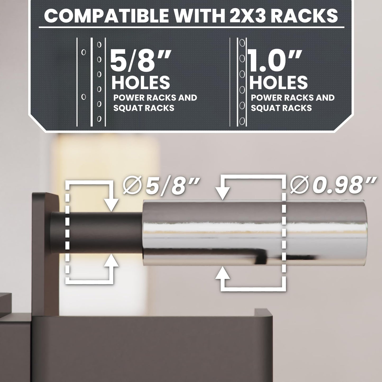 Synergee Safety Arms for 2x3 Power and Squat Racks, Fits Racks with 1" and 5/8" Holes. Rack-Mounted Safety Arm Attachment for Spotting, Bench Press, and Squats.