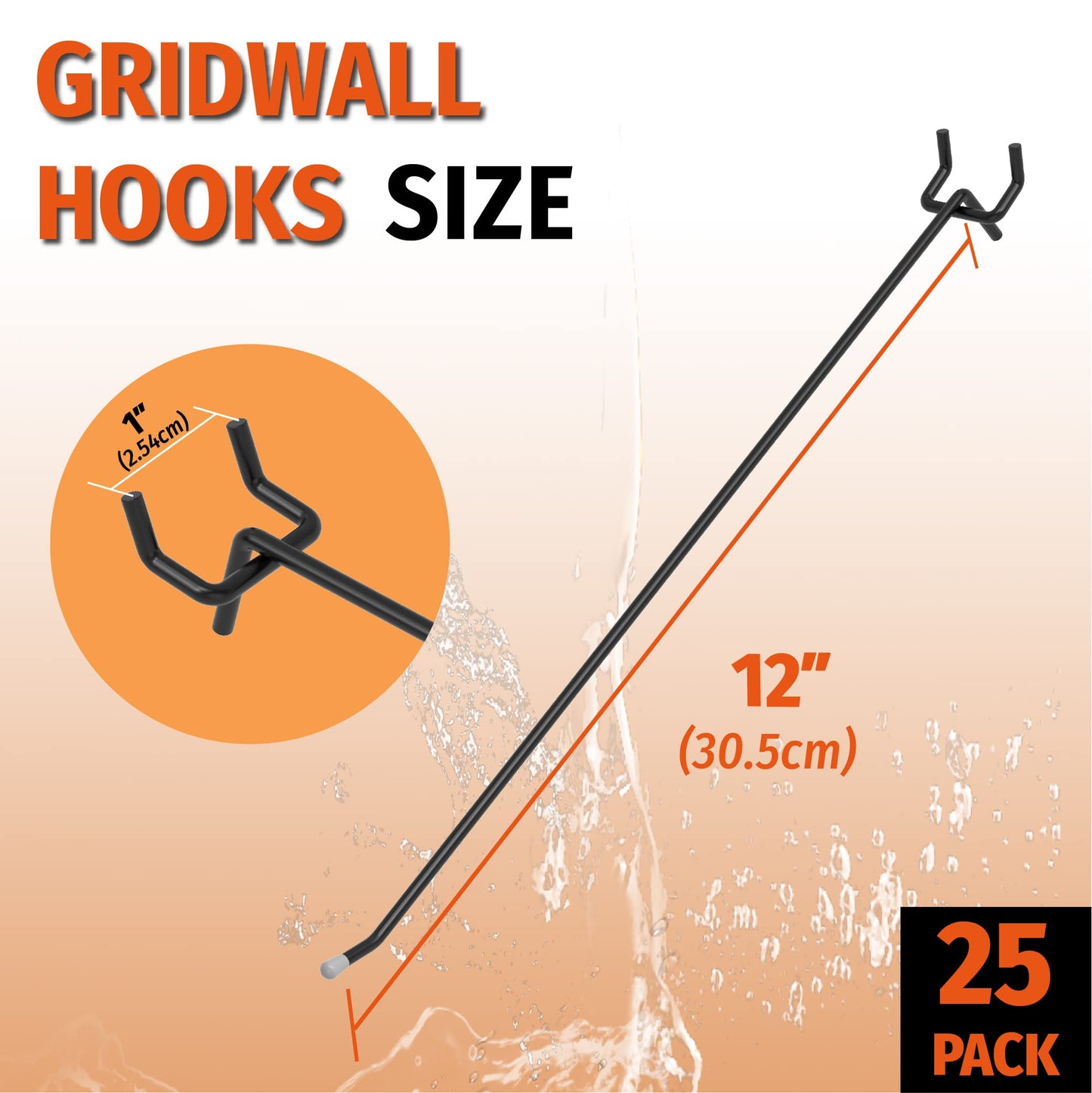 HUHOLE 25 Pack Black Pegboard Hooks 12 Inch – Heavy Duty Metal L-Hooks for 1/4" Peg Board – Garage Tool Organizer, Retail Display & Craft Storage Hangers (30lbs Capacity)