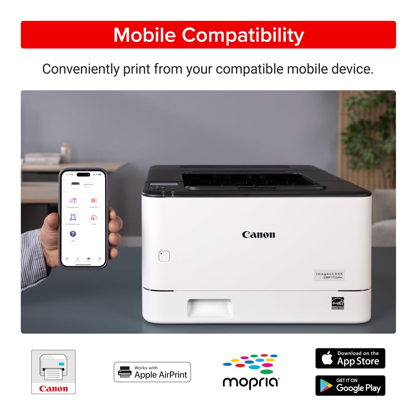 Canon imageCLASS LBP172dw – Monochrome Duplex, Wireless Laser Printer, Single Function, Home Office, Mobile Ready, 1 Year Limited Warranty, 35 PPM, White