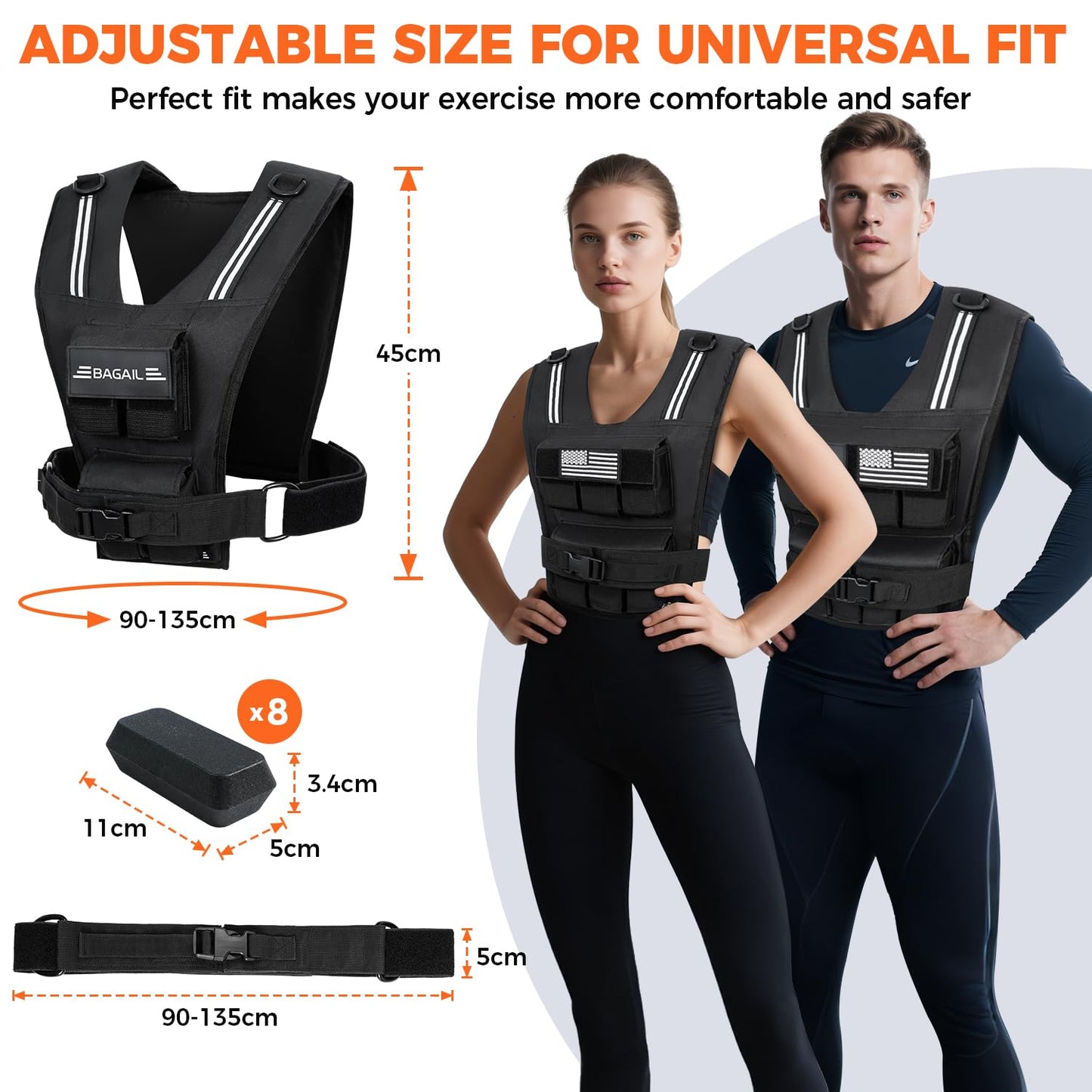 BAGAIL Weighted Vest Men, 20lb/30lb/40lb Adjustable Weight Vest for Woman with Removable Iron Weights, Women’s Rucking Vest for Walking, Workout, Running, Strength Training - 20 lbs