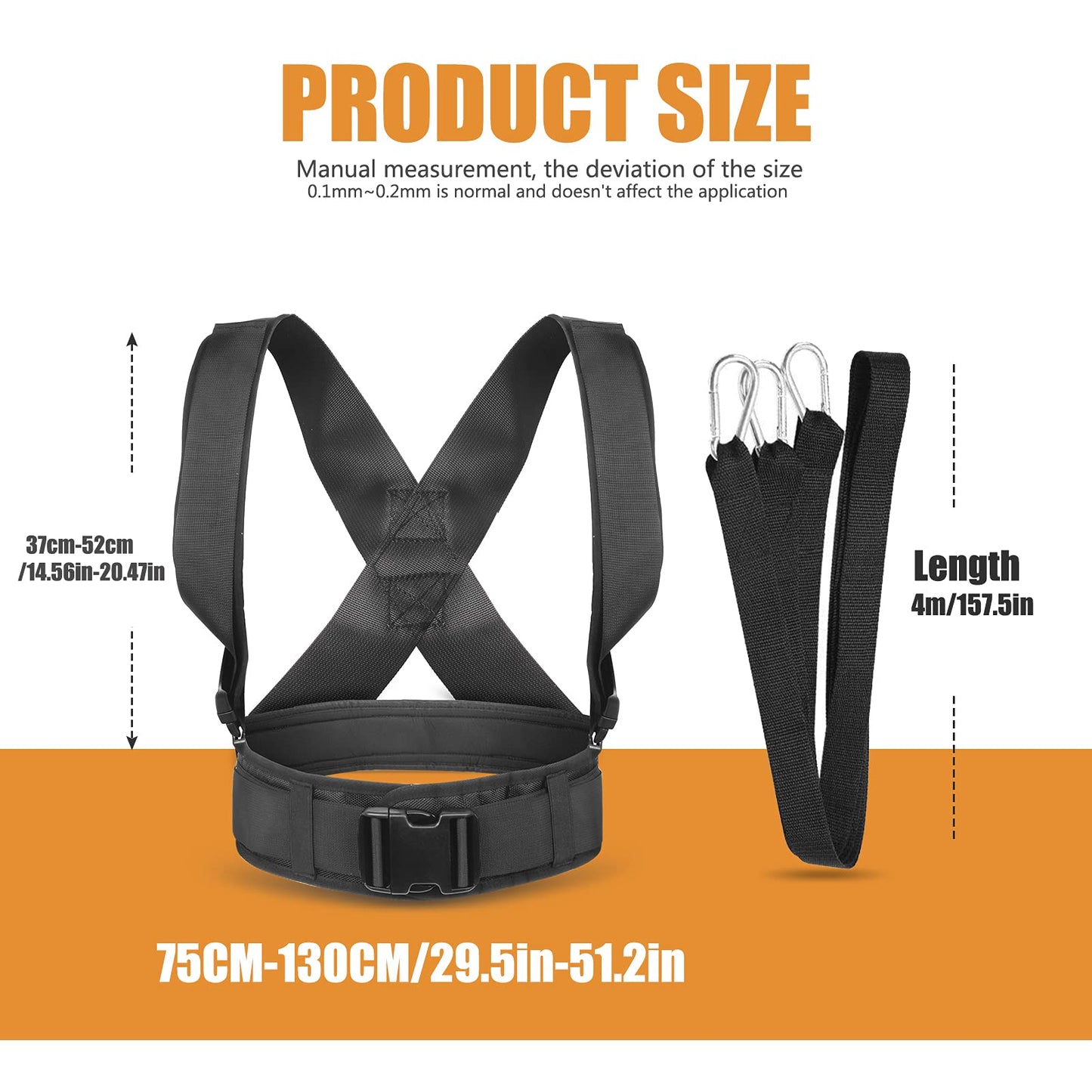 YNXing Sled Pulling Harness, Tire Pulling Harness with Pull Strap for Resistance Training, Adjustable Padded Shoulder Strap (13.1FT)