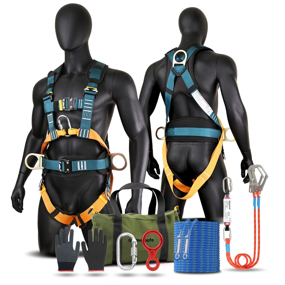 Golmudsafe Fall Protection Harness,Safety Harness Fall Protection for Construction/Roofing/Electrical Work,Upgrade Detachable Cushion bag&extra 30FT Rope