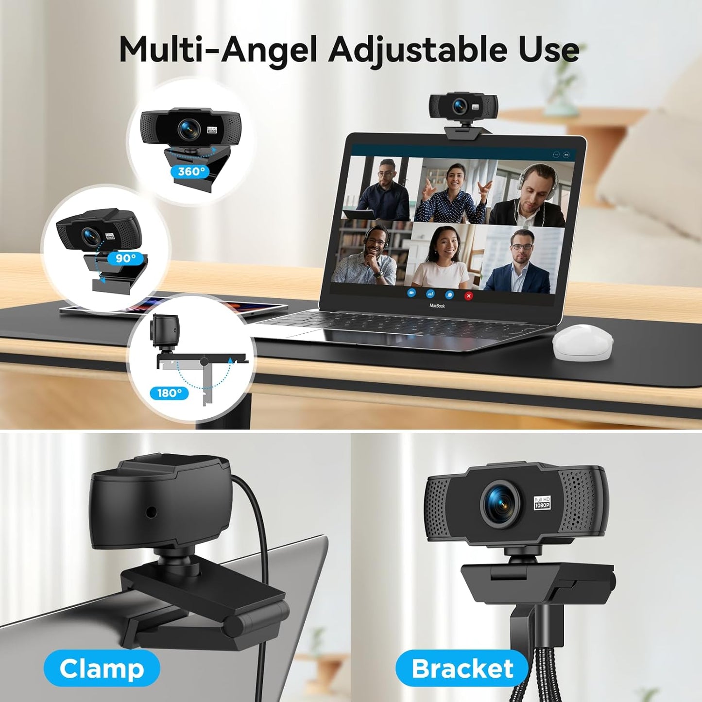 Uyissykia 1080P Full HD Webcam with Dual Microphones & Privacy Cover for PC, Desktop, Laptop, Plug&Play USB Computer