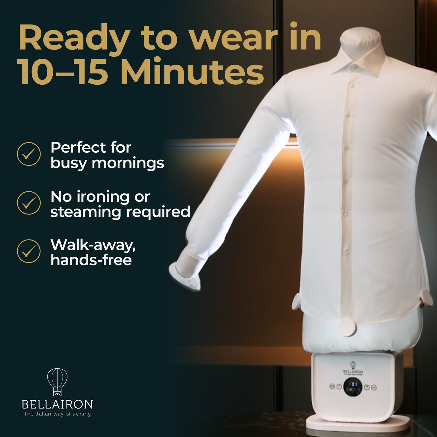 Bellairon - Original Automatic Hot Air Garment Dryer & Iron – Hands-Free Wrinkle Remover for Shirts & Pants, Designed for Reliable Everyday Use