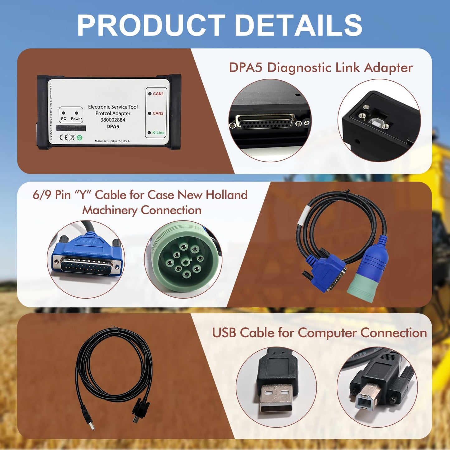 380002884 ESTV8.6 DPA5 Diagnostic Tool Kit/Dearborn Protocol Adapter 5 - fits forNew Holland Electronic Service Tools for Tractor Truck Loader Excavator