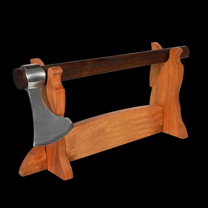 Mythrojan Medieval Sword Stand Solid Wood Horizontal Display Rack for Katana, Samurai, Gladiator, Crusader Swords Elegant Tabletop Holder, 1-Tier