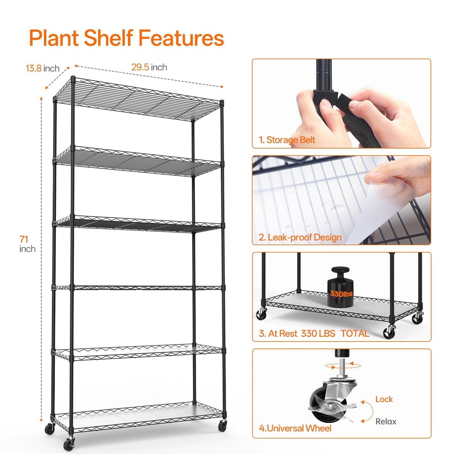 Bstrip Plant Shelf with Grow Light, Metal Plant Stand with Adjustable Rack and Wheels, 5 Pack T8 Full Spectrum Grow Light Strip for Indoor Plants, Seed Starting, Seed Tray, 35.4"x13.8"x71"