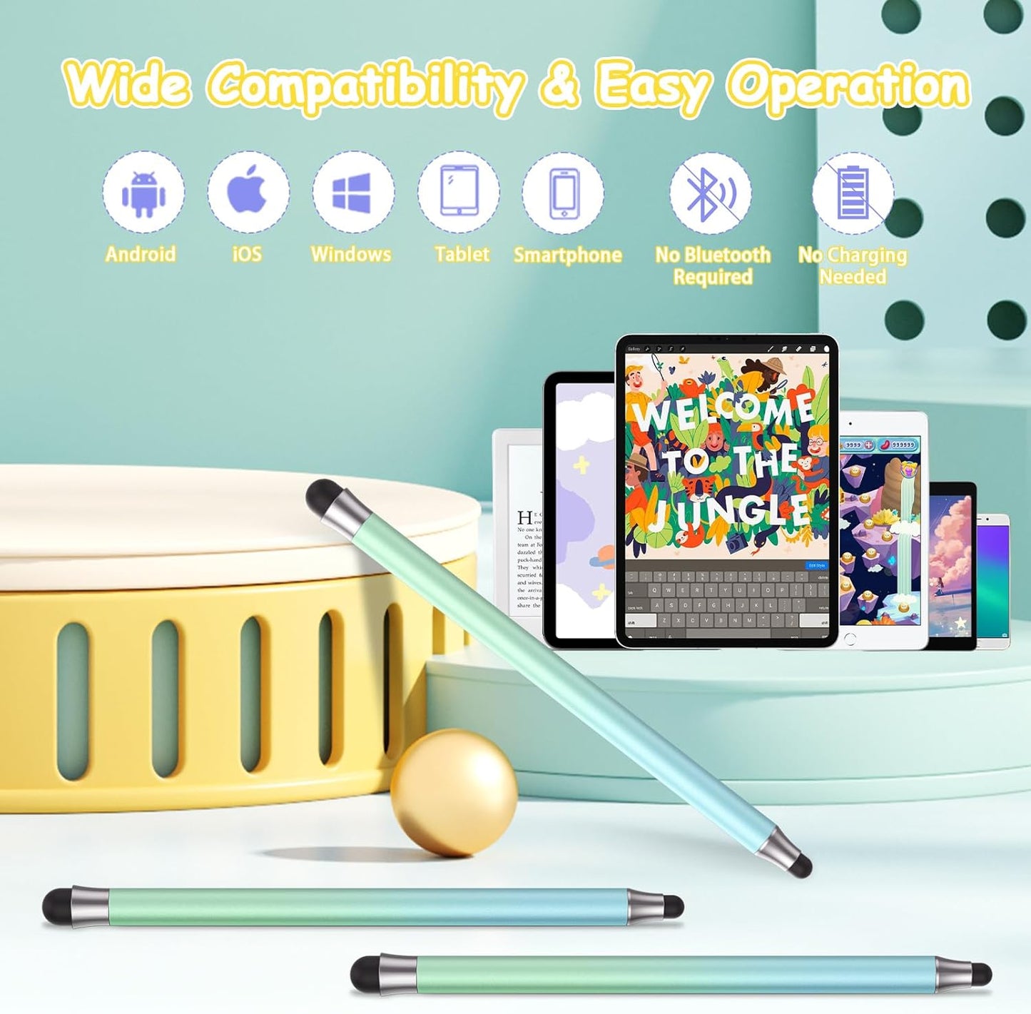 maylofi 3pcs, 2 1 Blue-3pcs) Stylus Pens for Touch Screens in Stylus Pen Compatible with All Touch Screens (Light Green