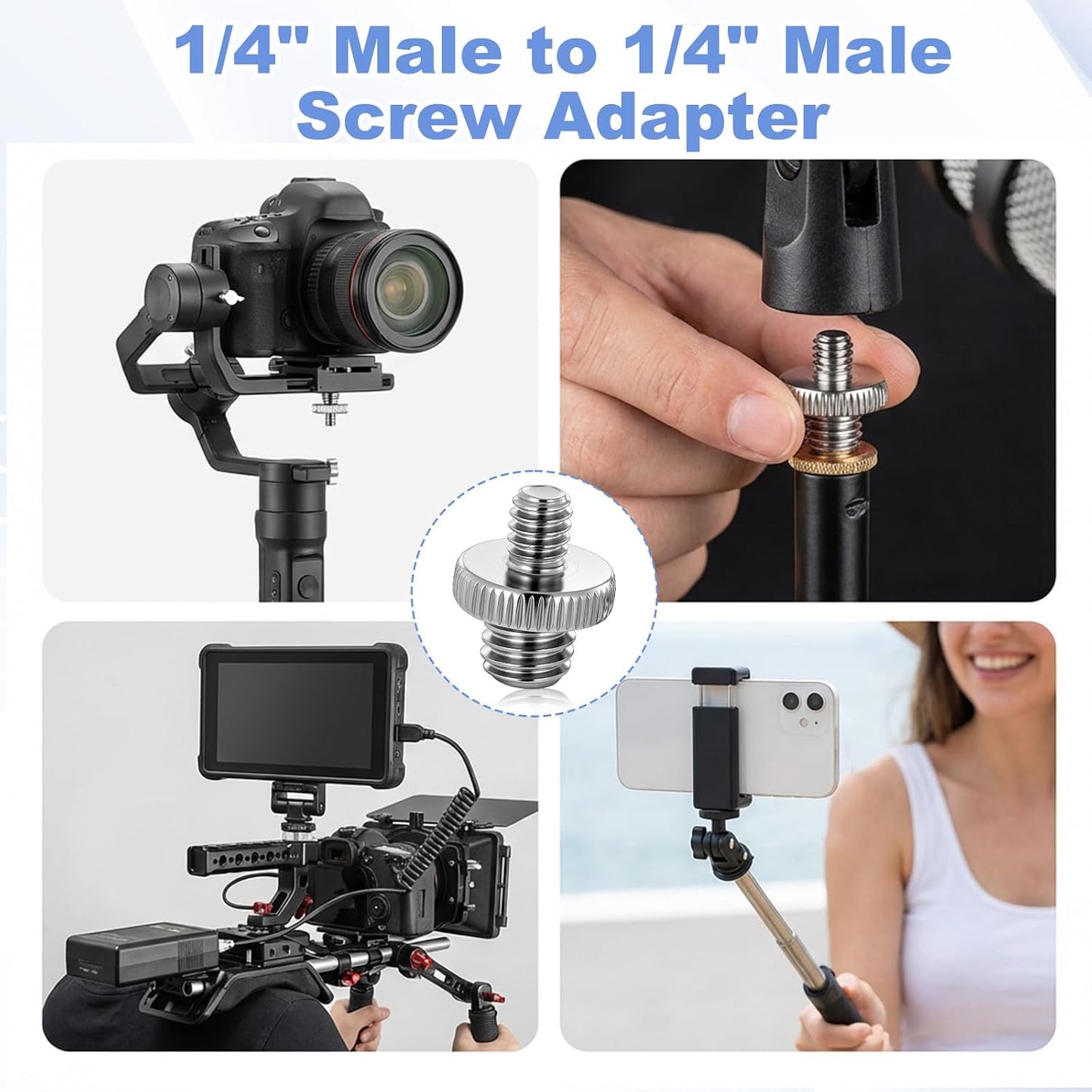Xosjska 3 3/8 1/4 3 1/4 Inch 3/8 Inch PCS to Tripod Adapter and PCS to Mount Screws, Double Head Converter Precision