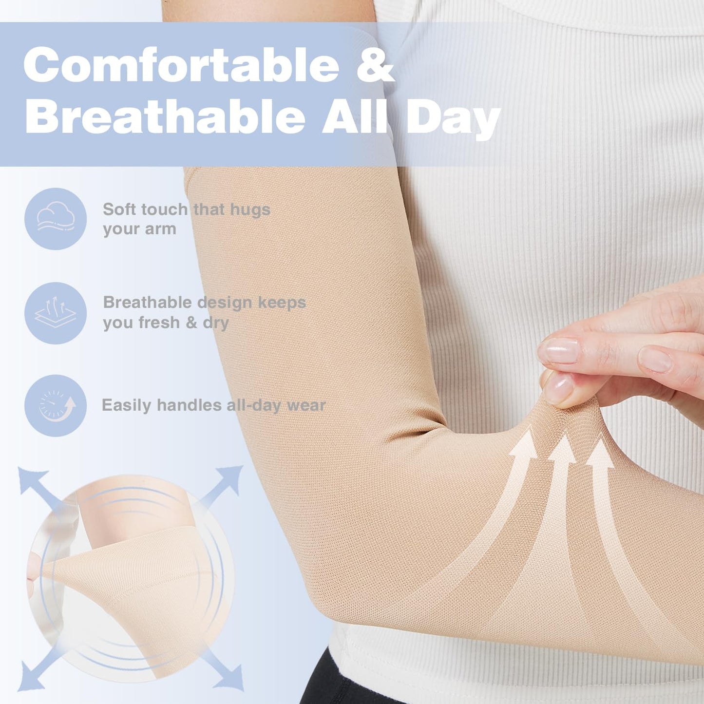 NOMIYEI Lymphedema Arm Sleeves for Women - 20-30 mmHg Graduated Compression Full Arm Support for Swelling Relief, Post-Surgery Recovery & Improved Circulation, Beige, Large