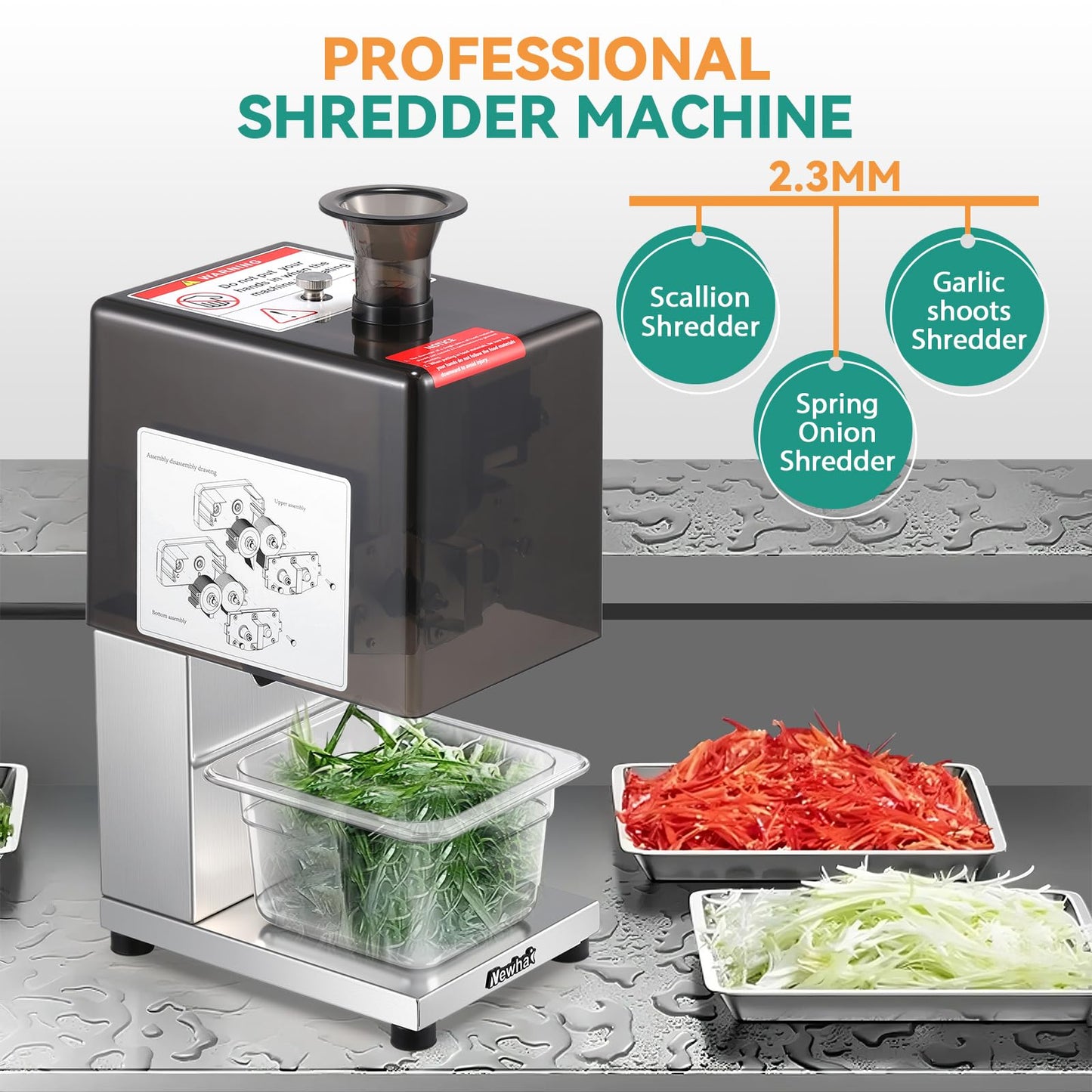 Newhai Commecial 2.3mm Spring Onion Shredder, Electric Scallion Shallot Vegetable Shredder 110volt for Chili Green Beans Garlic Shoots Celery Home & Restaurant