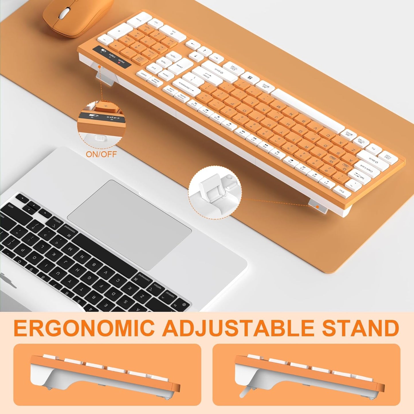 RECCAZR 2.4G 3 Wireless Keyboard and Mouse Combo, Full-Sized Keyboard and Mouse Cordless, DPI Adjustable Mouse